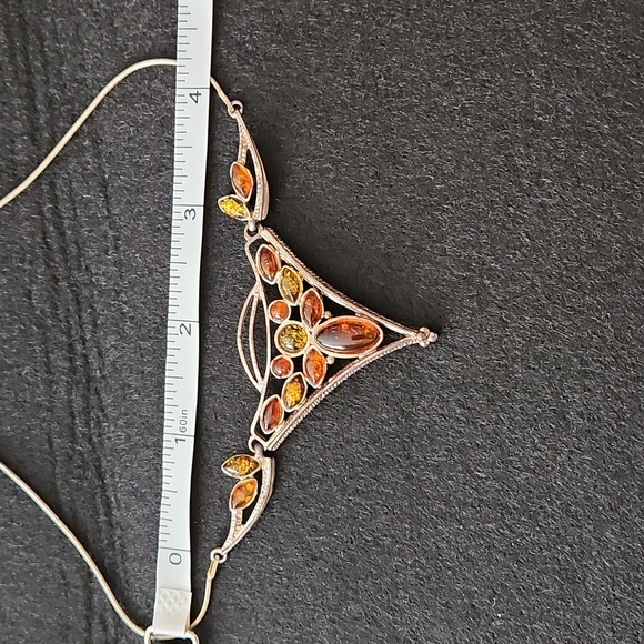 Amber Stones, Silver Necklace - Picture 10 of 12
